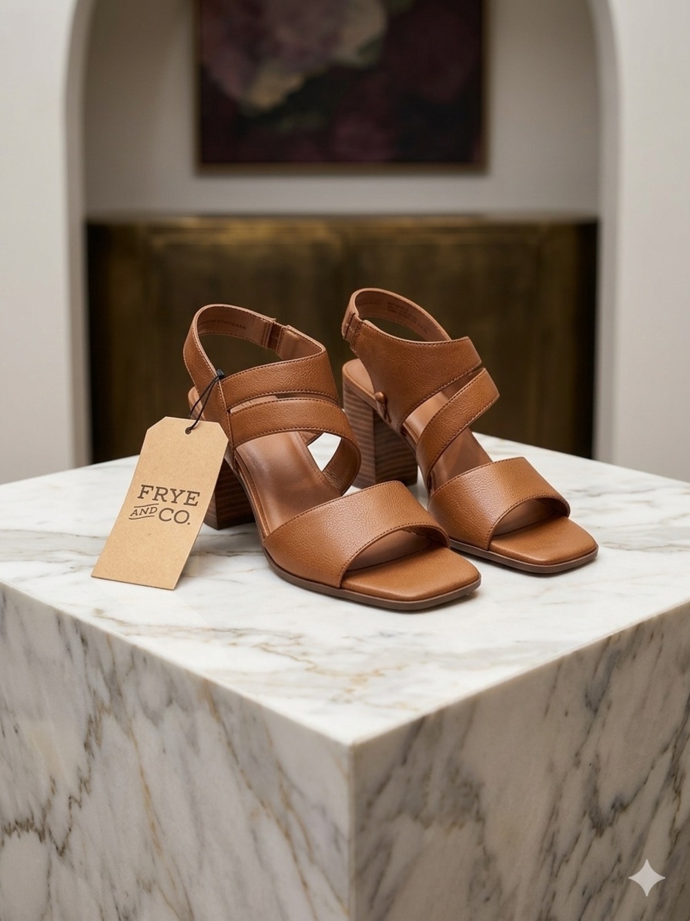FRYE AND CO. Brown Leather Block Heel Sandals